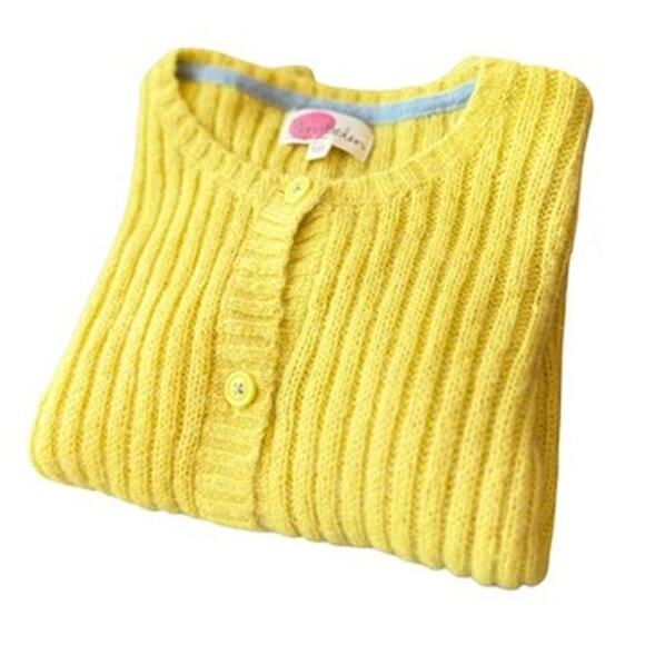 Mini Boden Mohair Ribbed Cardigan Girls 9-10 Mustard Yellow Sweater Knit Twee - Picture 4 of 9